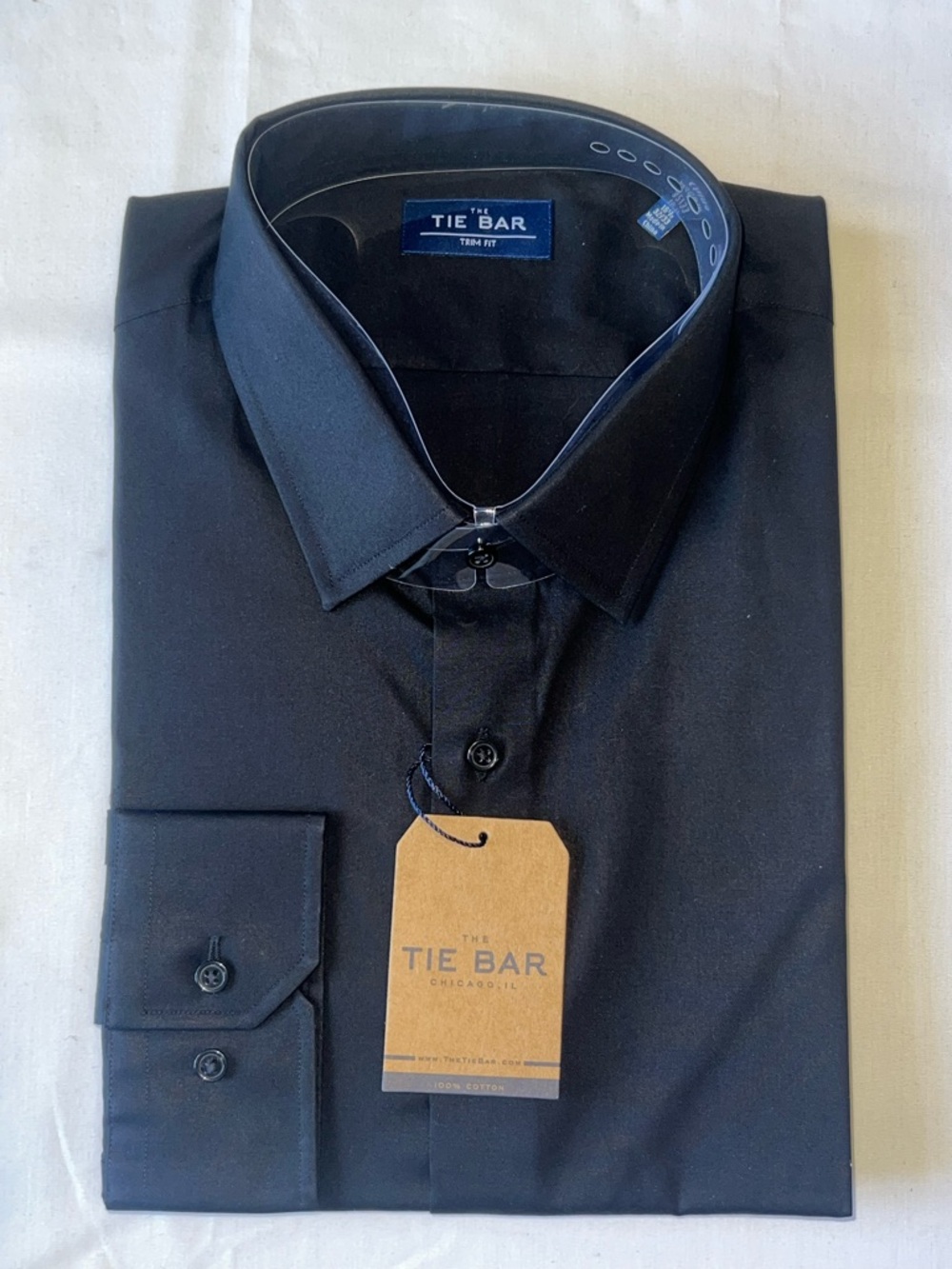 Tie Bar Black Dress Shirt Trim Fit 16.5 Neck 32/33 Sleeves